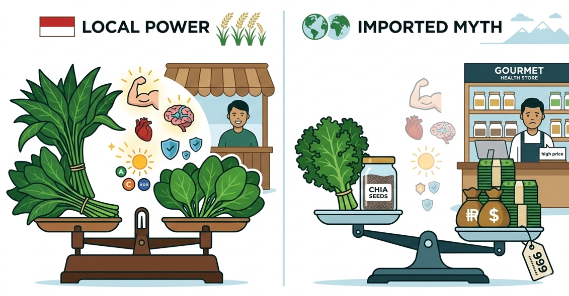 Mitos "Superfood" Impor: Kenapa Kangkung dan Bayam Pasar Sebenernya Gak Kalah Sakti dari Kale dan Chia Seed Harga Ratusan Ribu